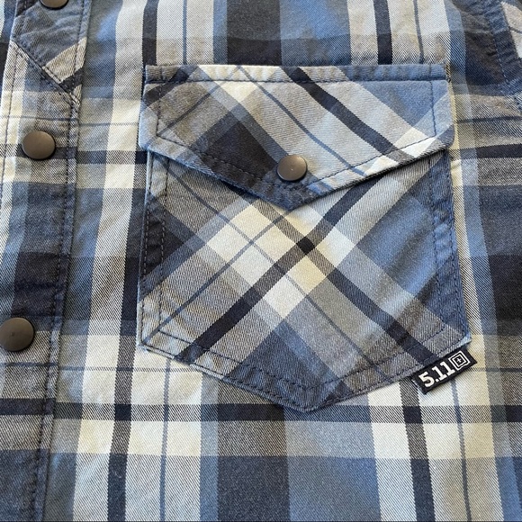 5.11 Tactical Plaid Snap Button Long Sleeve Shirt, Mens size Small. Blue - Picture 5 of 11